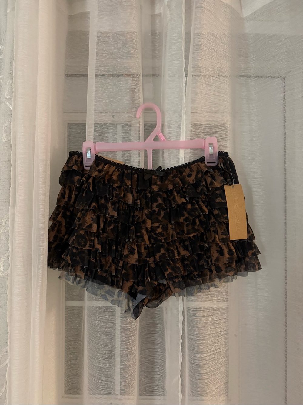 Ruffled Animal-Print Layered Shorts - Brown/Black